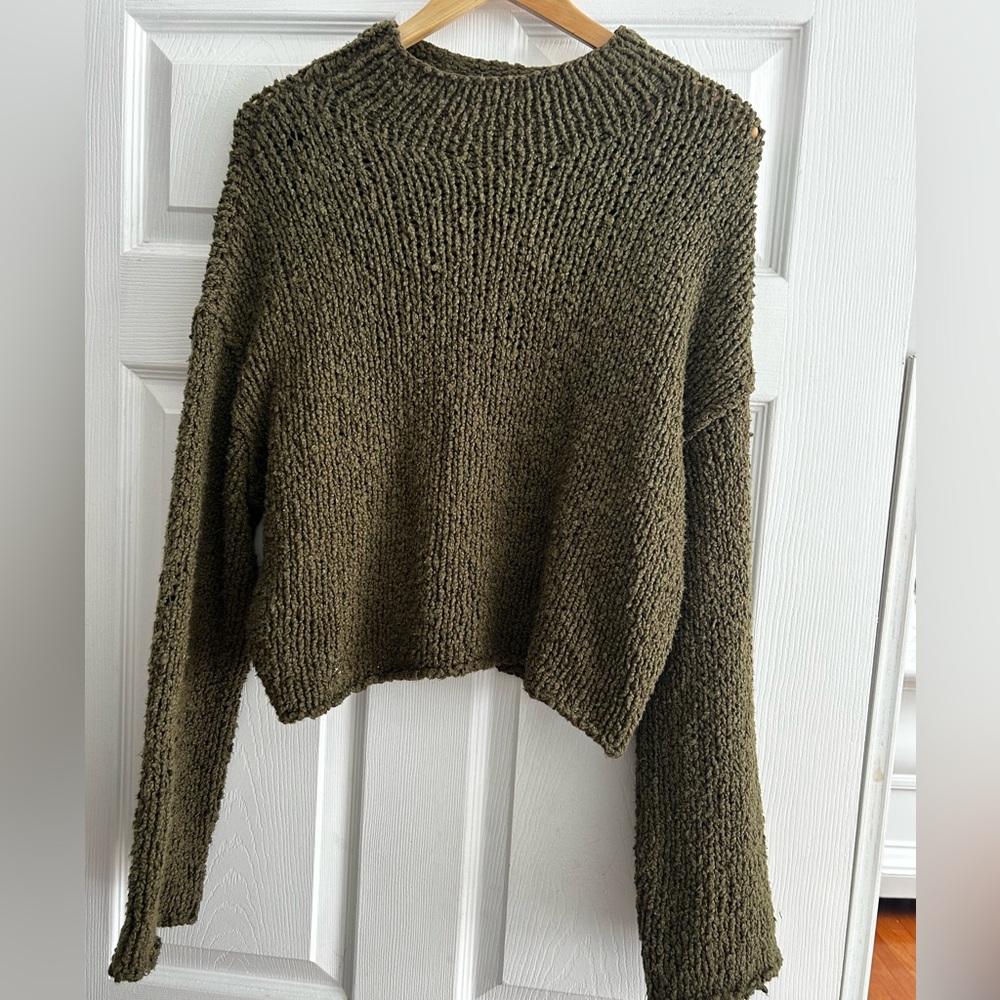 Anthropologie Olive Knit Crew Neck Sweater